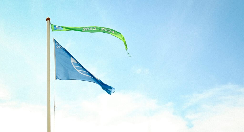 Blauwe vlag en groene wimpel